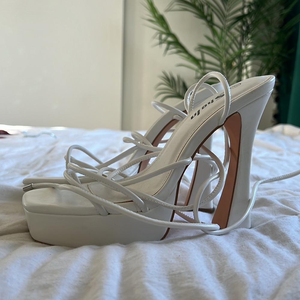 White platform heels